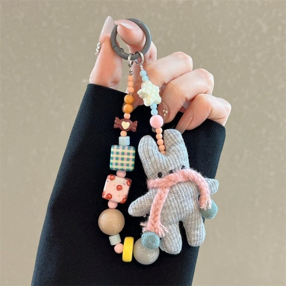 Cartoon Beaded Phone Charm ins Rabbit Beaded Key Chain Phone Charm Strap Mobile Phone Accessories