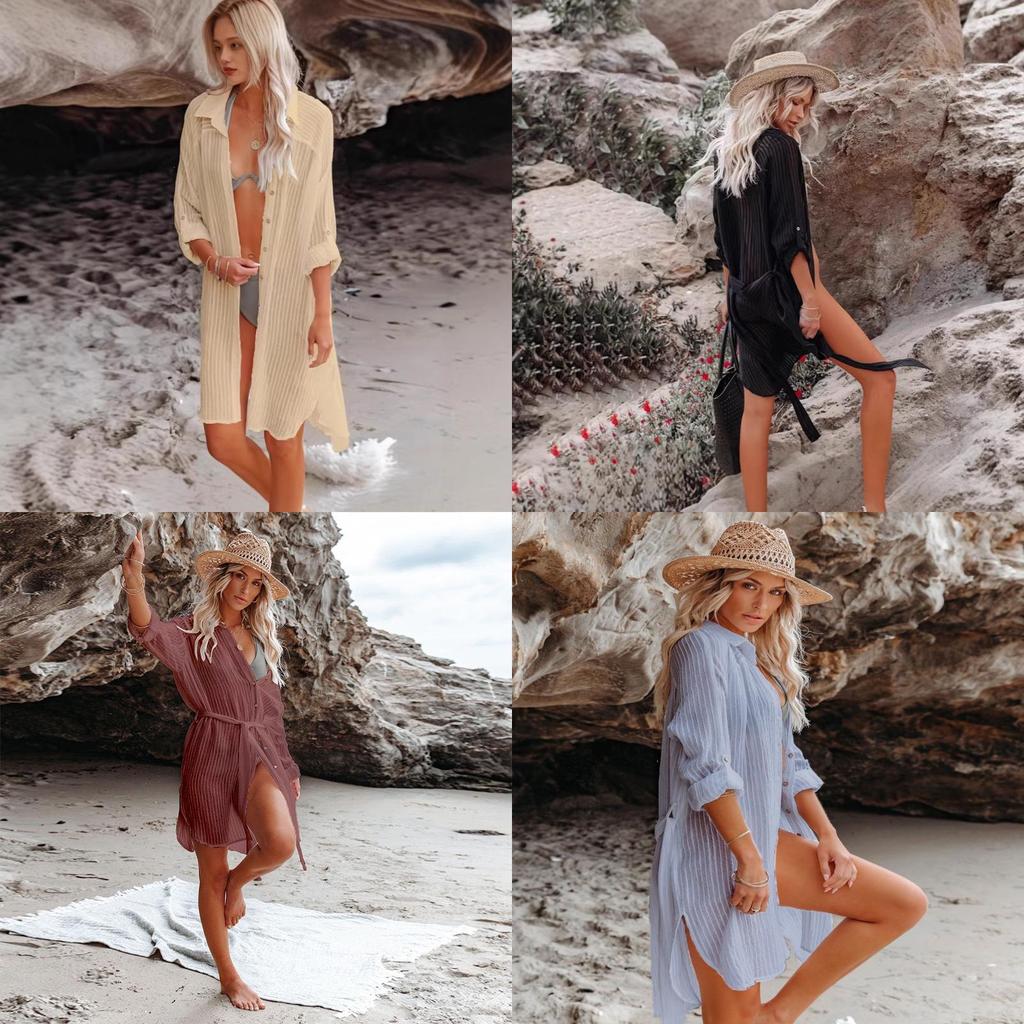 Polyester Beach Shirt With Long Sleeves For Summer Vacation And Sun Protection