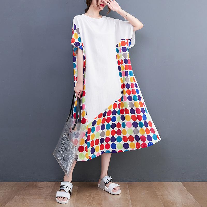 Новое летнее женское длинное платье больших размеров из хлопка в горошек, цветное пэчворк, элегантное модное макси-платье А-силуэта