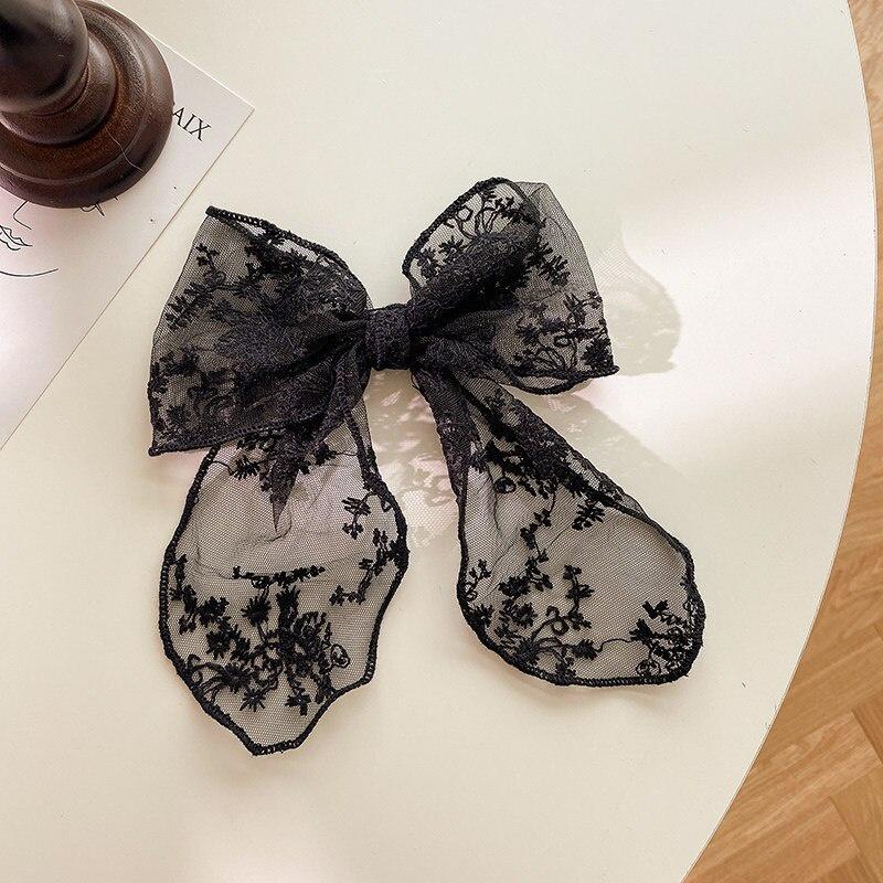Fashion Solid Color Women Lace Hairclip Black White Bow Hair Barrettes Ponytail Hairpin Accessories For Women Hair Decoration