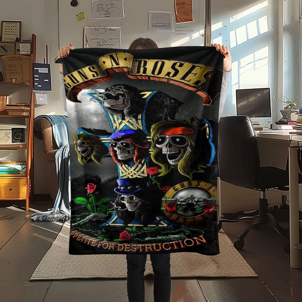 Guns N' Roses Rock band printing Flannel Blanket Bedroom Sofa Camping Warm blanket Gifts for family and friends-MJ001