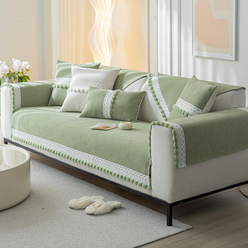 Универсальная диванная подушка для всех сезонов, чехол для диванной подушки из мехового шарика из шенилла, ткань для чехла Fresh and Simple, современный простой противоскользящий коврик