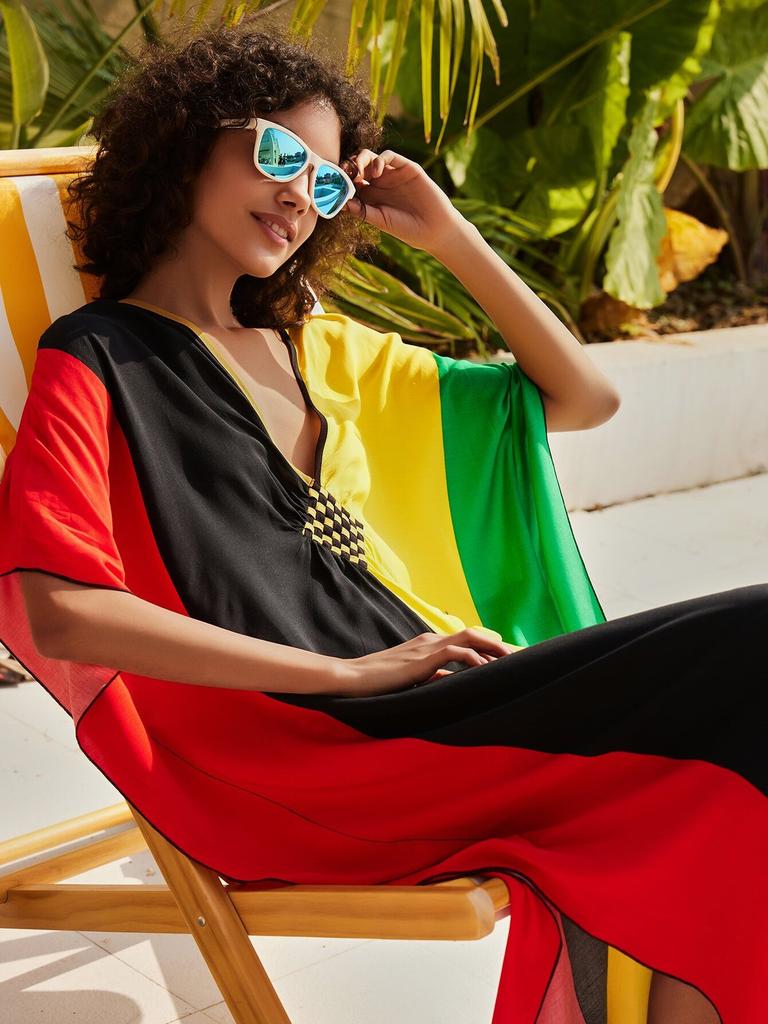 Пляжные платья, красные, черные, желтые, зеленые, цветные кафтаны для женщин, волнистые летние праздничные купальные костюмы, дропшиппинг