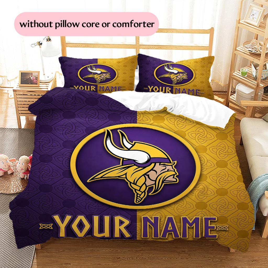 Custom Name Minnesota Vikings2 Pattern Bedding Quilt Set Home Decoration Gift (1 * duvet cover + 2 * pillowcase without core)