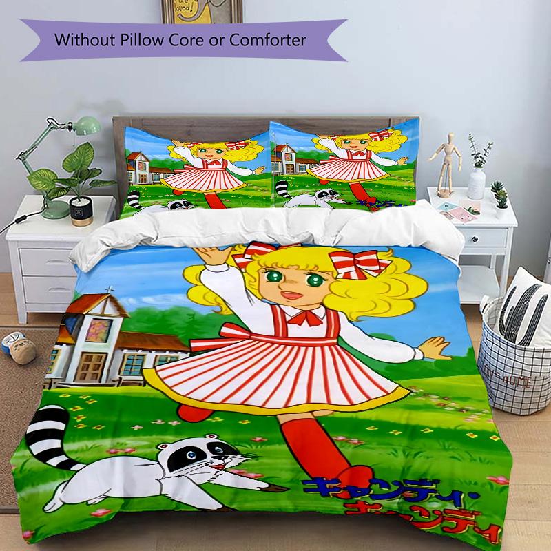 Candy Girl Raccoon Print 3Pcs Bedding Setduvet Cover With 2 Bedropillowcase Home Birthday Gift