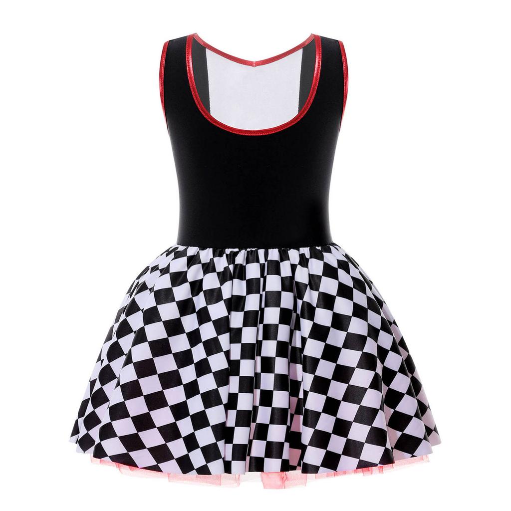 Детский костюм клоуна для девочек, платье в шахматную клетку без рукавов для Хэллоуина, карнавала, вечерние, балетное платье для косплея