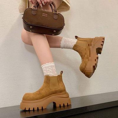 7 см увеличение высоты маленькие мартинсы на толстой подошве женские 2025 осень новые универсальные челси короткие ботинки