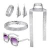 5 Pcs/Set Women Jewelry Set Sequin Rhinestone Decor Vintage 60s 70s Disco Party Favors Cosplay Earrings Sunglasses Bracelet Headband Scarf Set