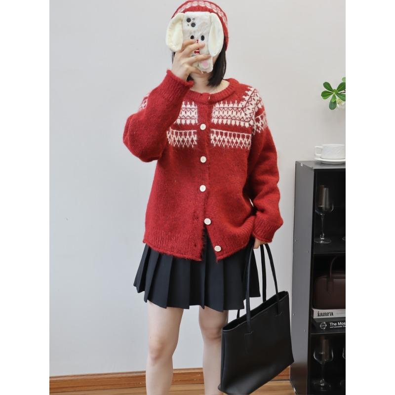 Осень и зима новый с шапкой жаккардовый вязаный кардиган Fair Isle дизайнерский свободный мягкий восковой свитер куртка женский