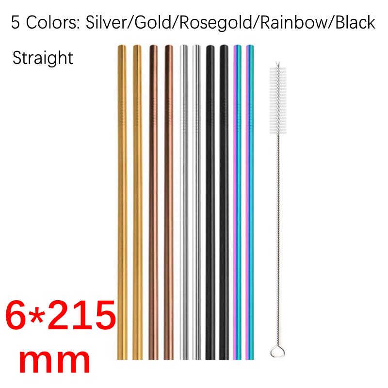 12x215 мм многоразовые соломинки для питья из нержавеющей стали 304, экологически чистые металлические соломинки для смузи, молочных коктейлей Boba Bubble Tea