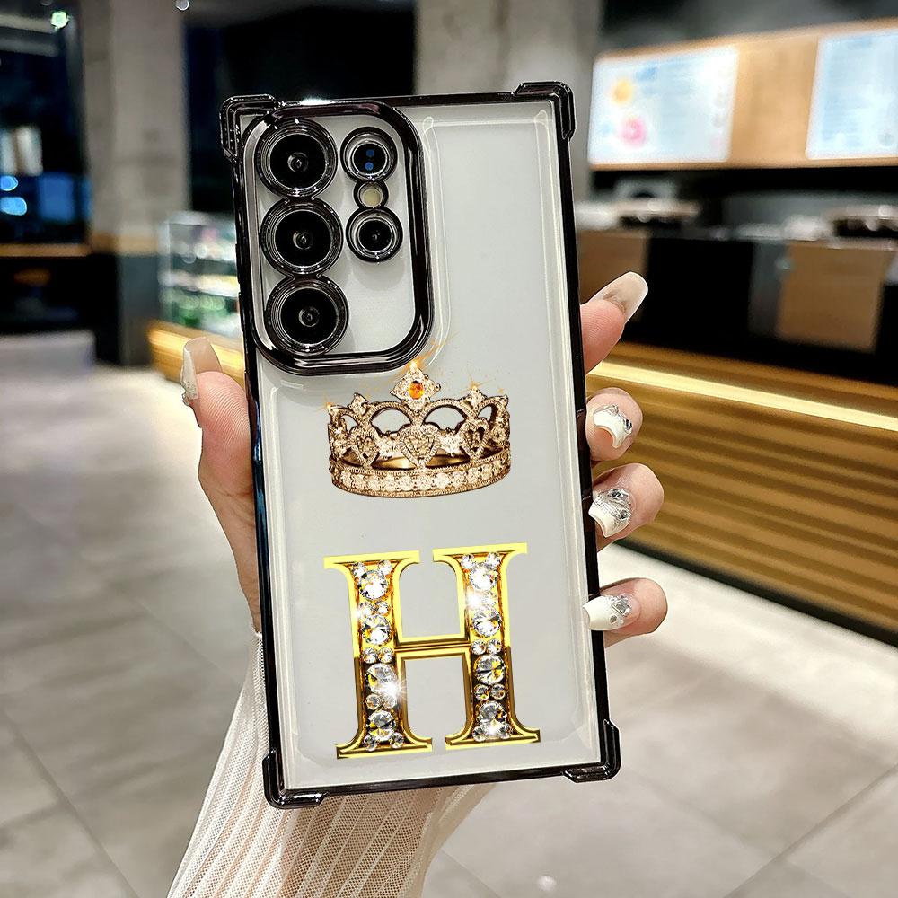 Funda For Samsung S26 Ultra Phone Case For Galaxy S25 FE S26 S24 S23 S22 S21 Ultra S20 Plus Clear Cover Letter H X V U D A Crown