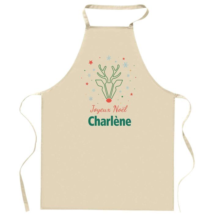 Tablier de cuisine - Joyeux Noël Charlène Cerf - Motif Noël - Coton résistant - Imprimé en France