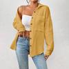 Women Casual Shirt Lapel Long Sleeve Button Down Casual Top with Patch Pocket Solid Color