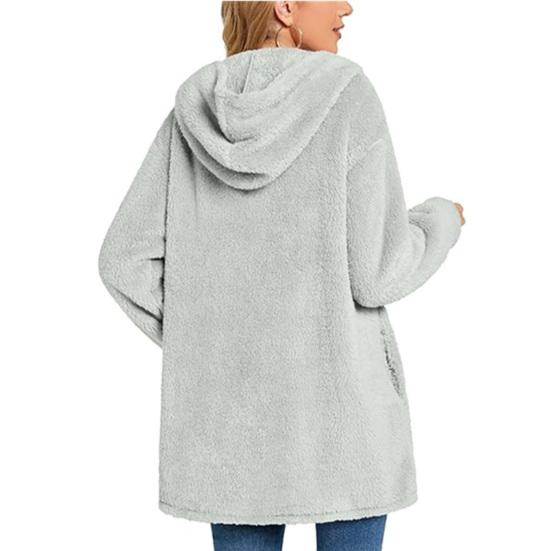 Fleece Jackets for Women Oversized Button Down Fuzzy Hooded Coat Casual Long Sherpa Outerwear with Pockets