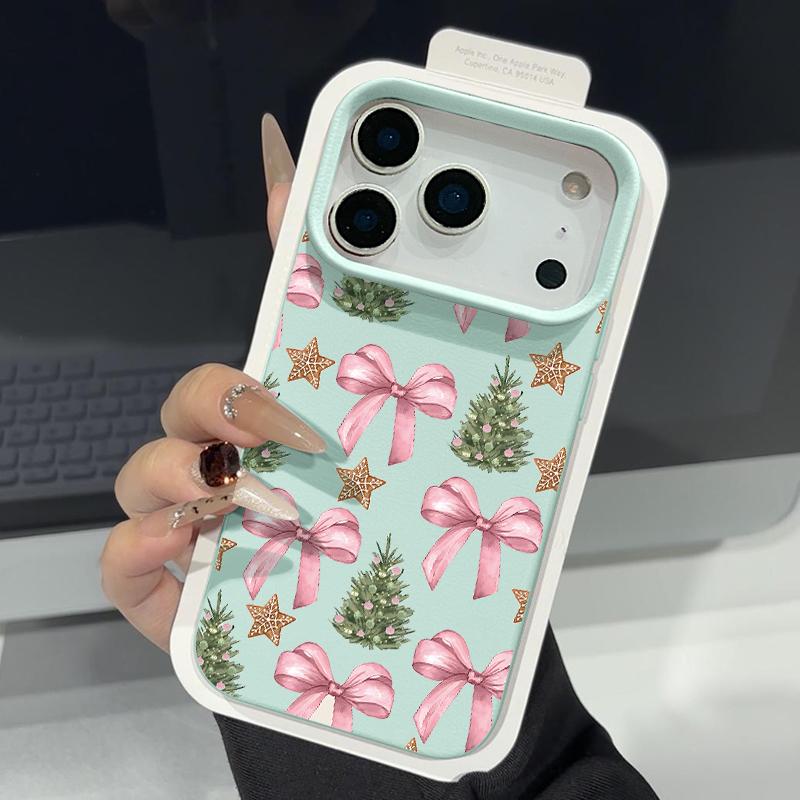 Чехол для телефона из ТПУ с текстурой кожи для iPhone 17 17e 16e 16 15 Pro Max 14 13 Pro Max 11 С рисунком в виде бантика Мягкая силиконовая задняя крышка