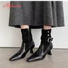 Fashion Aphixta High Heels Women Ankle Boots Elegant Metal Decoration Woman Modern Boot Side Zipper Sexy Soft Leather Women's High Boots