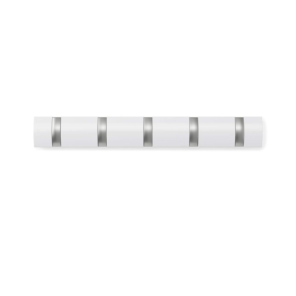 Umbra Flip Shine Wall Storage Hooks, White, 5-Hook Hooks,