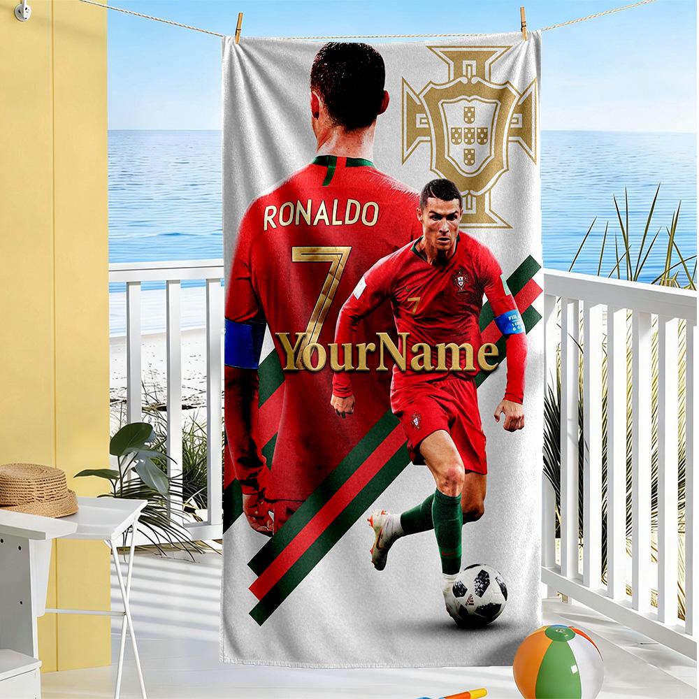 Cristiano Ronaldo Personalized Text Beach Towel Soft Durable Quick-Dry Ideal for Travel Outdoor Swim Pool Yoga Surf Camping Hiking Gym Gift Holiday