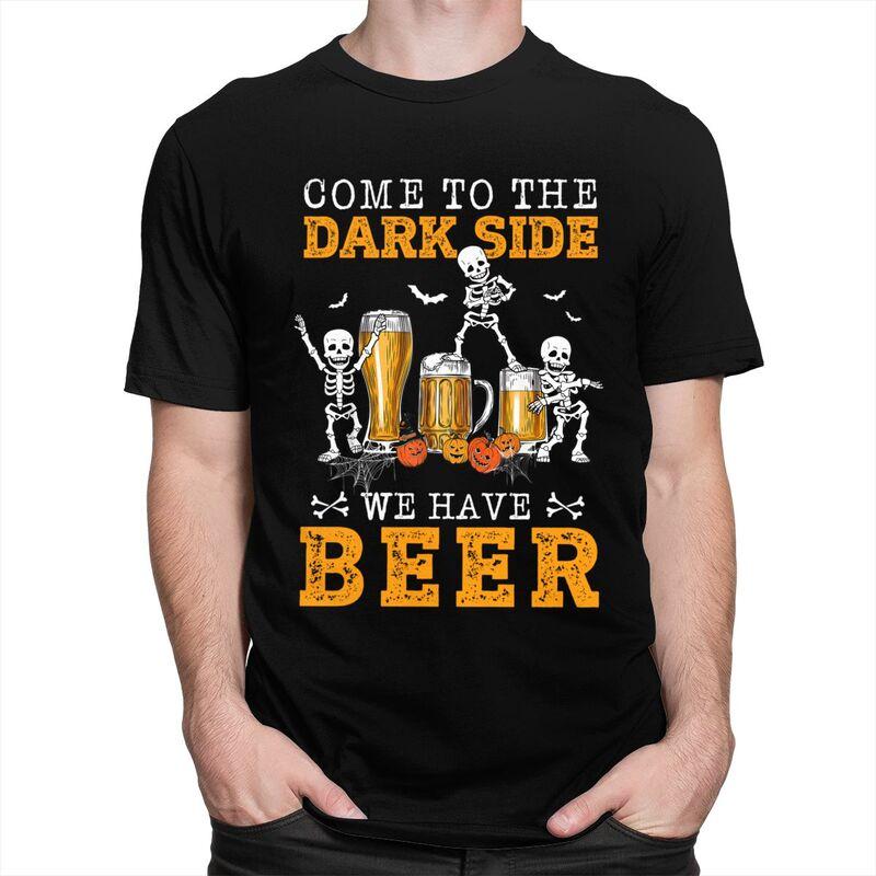Happy Halloween Skeleton Drinking Beer T Shirts Short Sleeve Tshirt Graphic Tee Tops Pure Cotton Loose Oversized Clothing