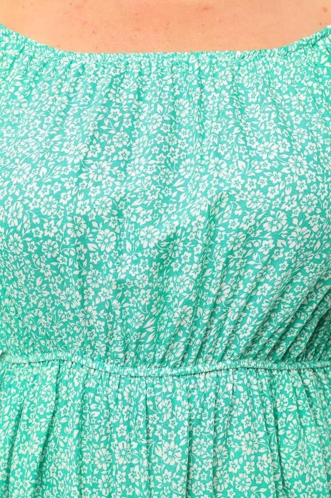 Женское платье большого размера, летнее платье больших размеров с хрустящим цветочным узором, комфортная модель, платье с воздушными рукавами, эластичным воротником и талией