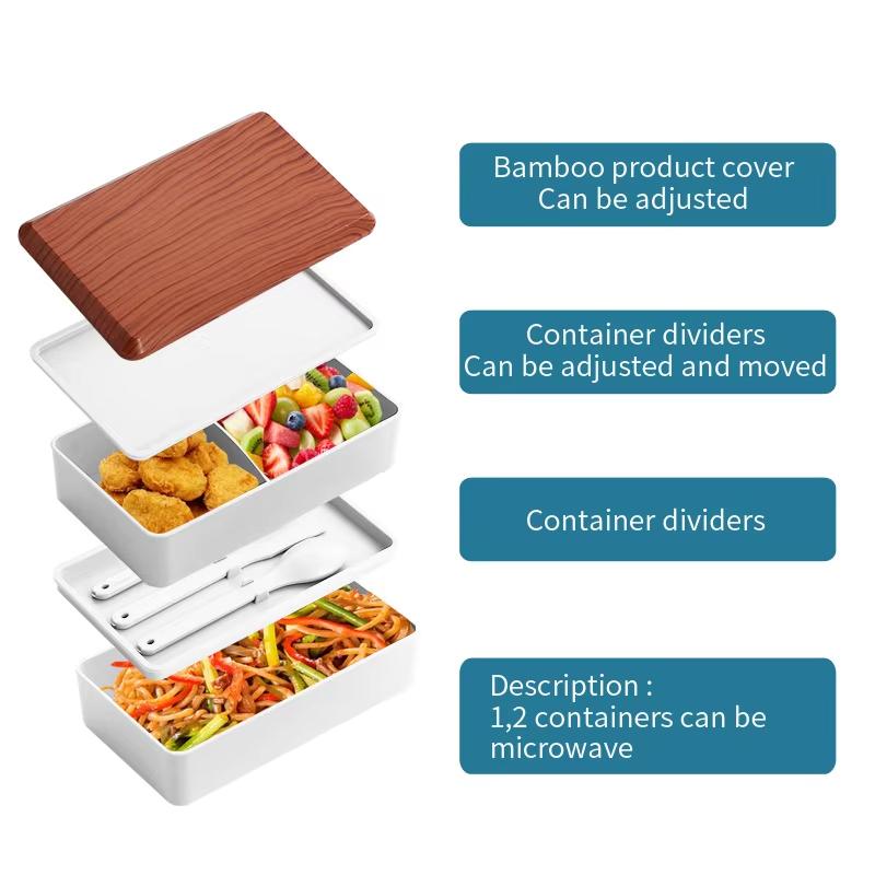 1200ML Stackable Bento Box 2-Tier Food Storage Container Set with Cutlery for Kids Crisper Microwave and Dishwasher Safe
