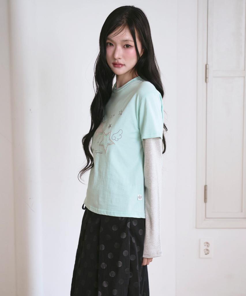 THE GREEN LAB Star Patch St Layered T-Shirt [Mint]
