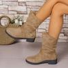Women's Autumn Plus-Size Short Ankle Boots - Pleated, Outer-Wear, Belt Buckle, Square Heel, Slimming, Fashionable