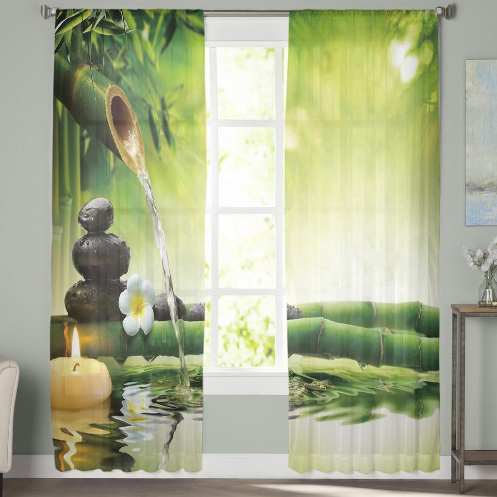 Дзен-камень, зеленый бамбуковый лес, прозрачные шторы для гостиной, вуаль, занавеска для спальни, ванной комнаты, тюлевые шторы, оконные шторы
