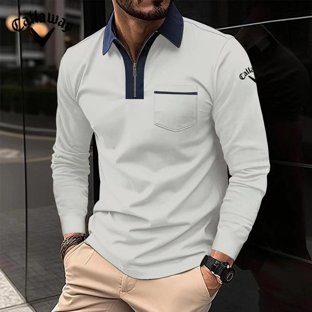 Callaway Новая мужская осенняя футболка-поло с длинными рукавами в европейском и американском стиле с лацканами, модная облегающая мужская футболка с цветными блоками