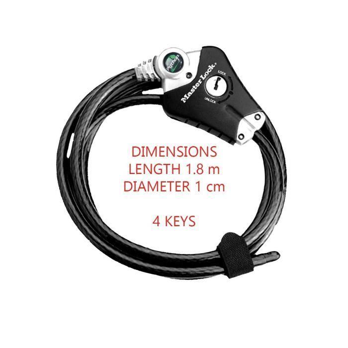 MASTER LOCK Câble antivol breveté ajustable de 30 cm à 1,8 m