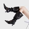 Factory Custom Pointed Metal Buckle Big Tube Circumference Stacking Boots Retro Small High Heel Fashion Boots Spice Girl Long Boots Women