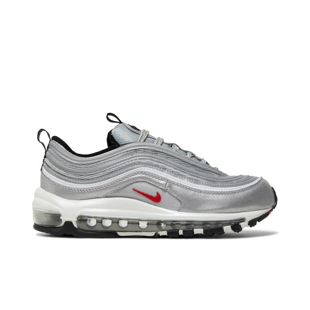 Nike Womens Air Max 97 OG 'Silver Bullet' 2022 (women's sizes) Metallic Silver / White / Black / Varsity Red Casual Shoes DQ9131 002