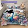 3 шт. Цветной павлин с расправленными перьями среди цветов и красоты природы Комплект постельного белья из трех предметов (1 Наволочка + 2 Наволочки, Без Наполнителей)