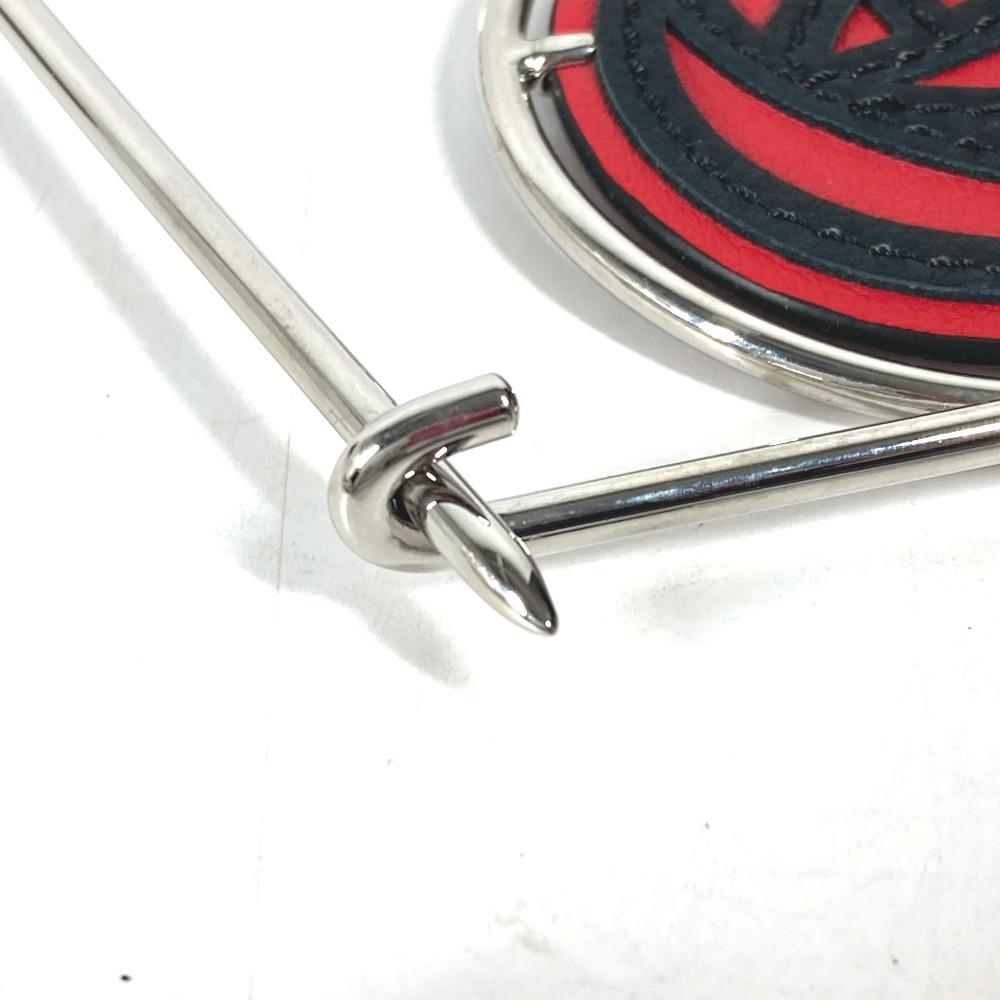 LOEWE 111.19.043 17A Rose Mechanopin Rose Brooch Metal / Leather Silver/Red