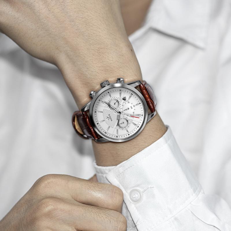 WWOOR часы с кожаным ремешком, мужские ретро светящиеся кварцевые часы, деловые повседневные модные мужские часы, модные часы