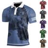 Men's Three Button Printed Lapel Short Sleeve Shirt Top