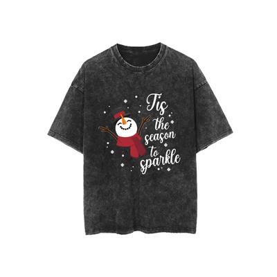 Жестяная Островная Стиль Рождественская Футболка с Принтом Снеговика Хлопок Круглый Вырез Обычная Длина Вязаное Полотно для Весны