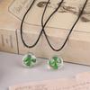 Handmade Natural Dried Flower Lucky Four Leaf Clover Round Glass Pendant Necklace For Women Jewelry