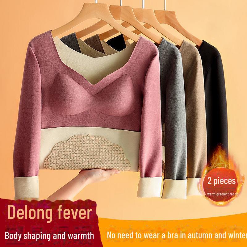 Женская термопижама из бархата с длинными рукавами и встроенной нагрудной подкладкой