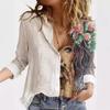 Women's Printed Button Down Shirt Long Sleeve Collared Graphic Casual Blouse