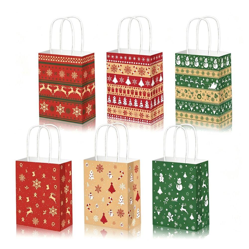12 Pcs Paper Goodie Bags With Handles Treat Candy Bags Christmas Gift Bags For Holiday Party