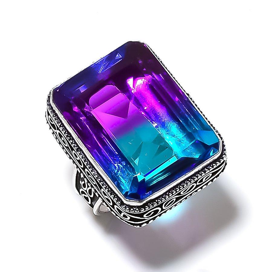 Двухцветный турмалин драгоценный камень 925 стерлинговое серебро ювелирное кольцо размер 9 c1z44