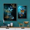 Gold Blue Butterfly Poster Luxury Decorative Interior Paintings Canvas Wall Art Pictures Modern Abstract Living Room Decoration