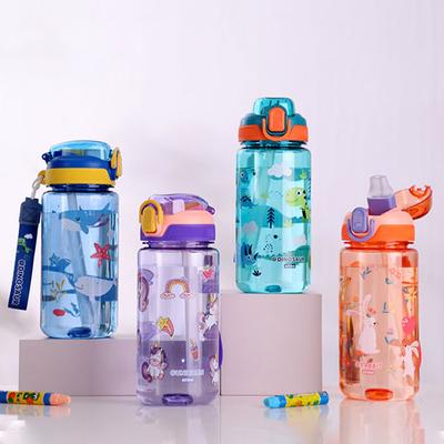 Бутылка для воды с изображением мультфильма объемом 600 мл с трубочкой, портативная детская чашка-непроливайка, герметичная пластиковая бутылка для воды, летняя дорожная детская чашка для воды
