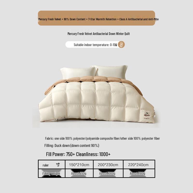 Mercury Home Textiles Зимнее одеяло 90% Белый утиный пух Антибактериальное