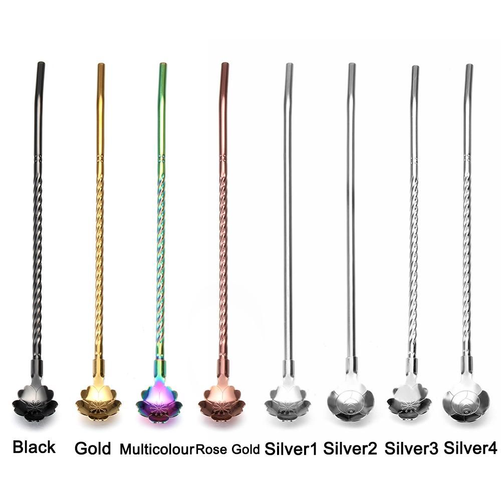 Вечеринка Нержавеющая сталь Многоразовая ложка для чая Нержавеющие кофейные ложки Соломинка для питья Соломинки Ложка