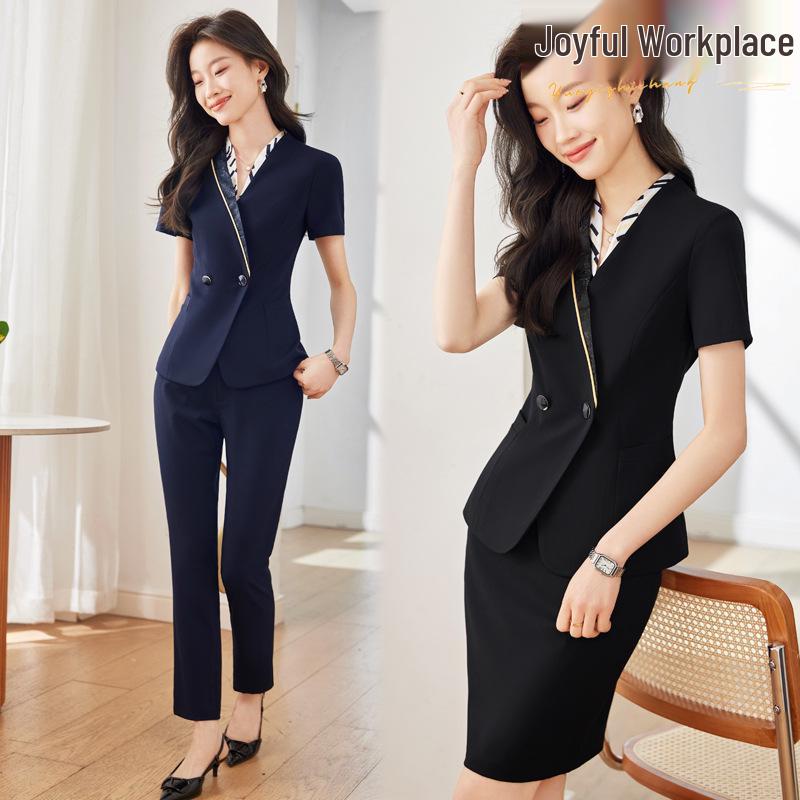 Women's Professional Flight Attendant Skirt Suit - Elegant Summer Workwear for Jewelry Stores & Hotels