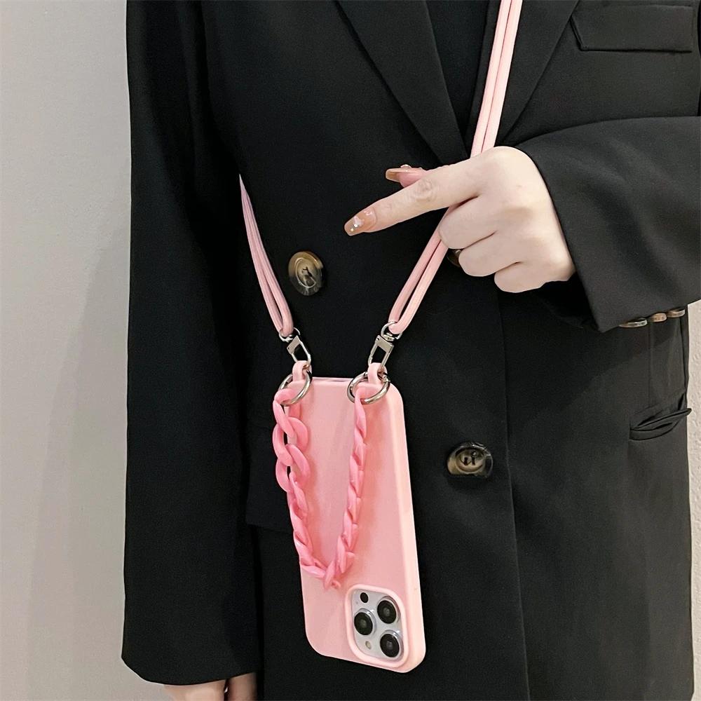 Чехол-цепочка из акрила и силикона с ремешком через плечо для iPhone 16 15 14 13 12 11 Pro X XR Max 7 8 Plus Samsung S24 23 S22 S21 Ultra Plus A54 A14 A53