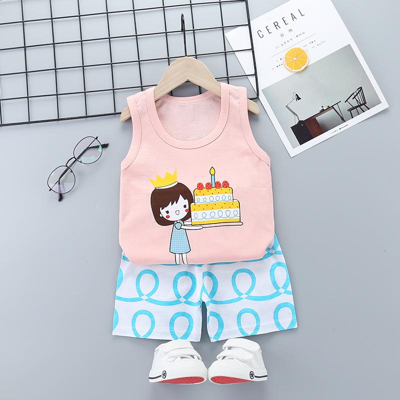 Children's Vest Set Pure Cotton Summer Boys' Sleeveless Shorts Girls' Suspenders Children's Two-piece Set