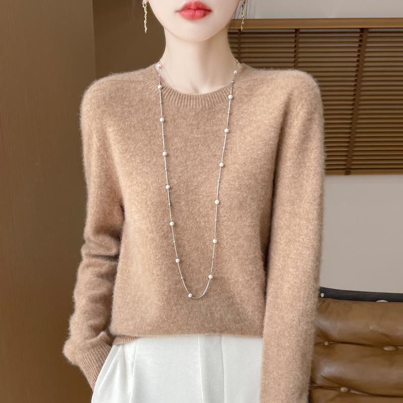 INDFS Женская мода Повседневный Осень Зима Однотонный Принт Длинный Рукав О-Образным Вырезом Свитера